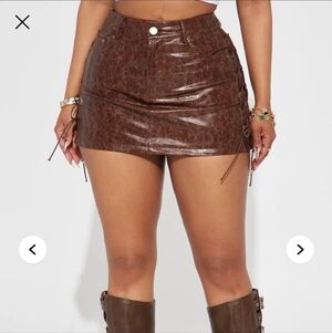 Fashion Nova Brown Lace-Up Faux Leather Mini Skirt